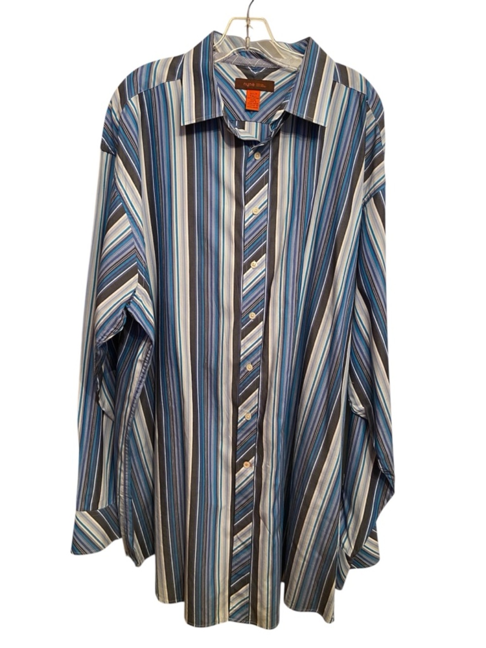 NYNE Blue Multi-Stripe Button-Up Shirt Modern Fit ,Y2K Style, 3XL, 100%cotton